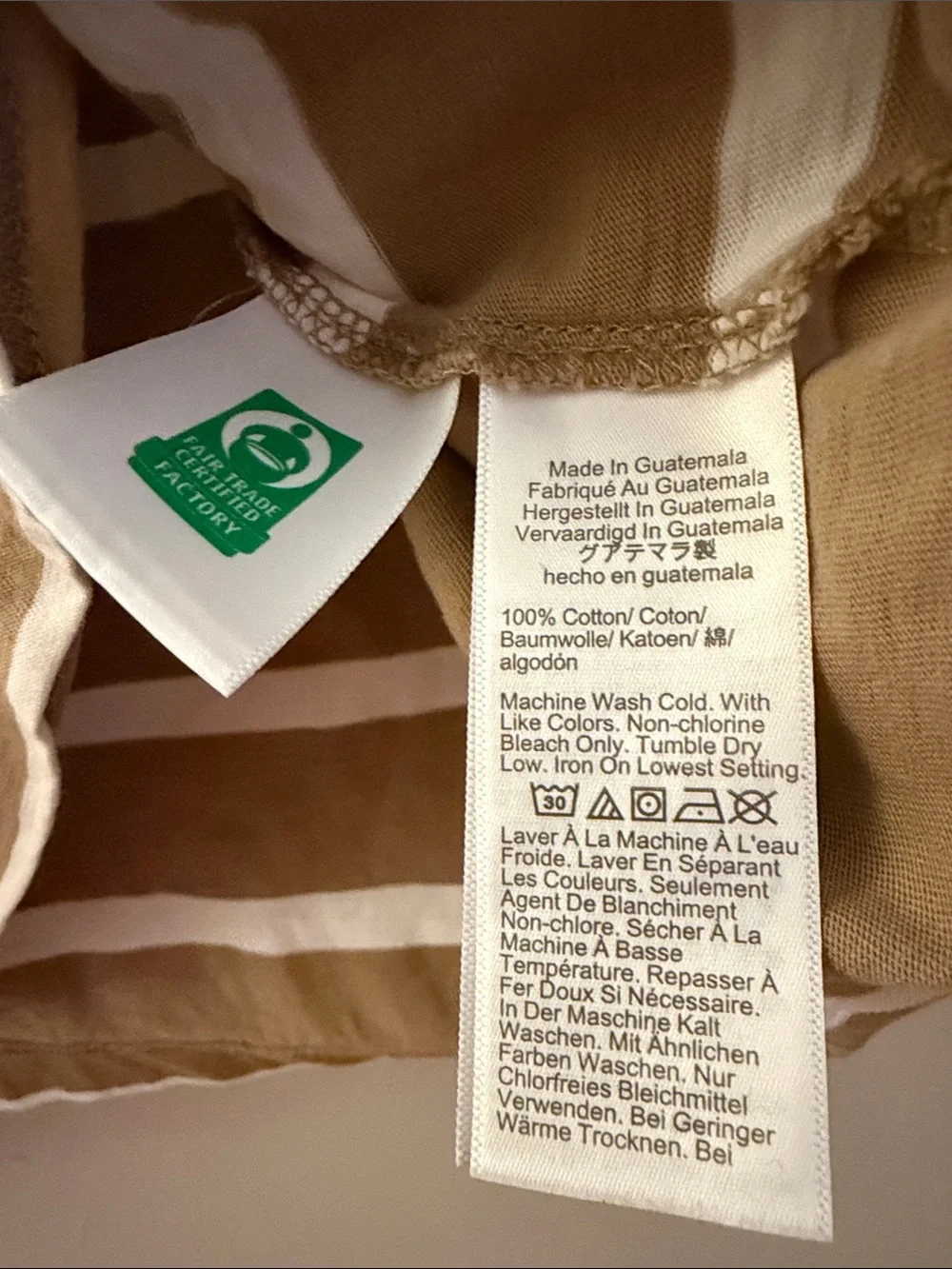 J.Crew Long Sleeve Stripe Tee camel ivory crewneck 100% cotton L